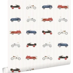 Estahome Behang Vintage Auto's Beige, Blauw En Rood - 50 X 900 Cm - 132297