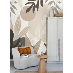 ESTAhome Fotobehang Tropische Bladeren Beige En Grijs - 200 X 279 Cm - 159251