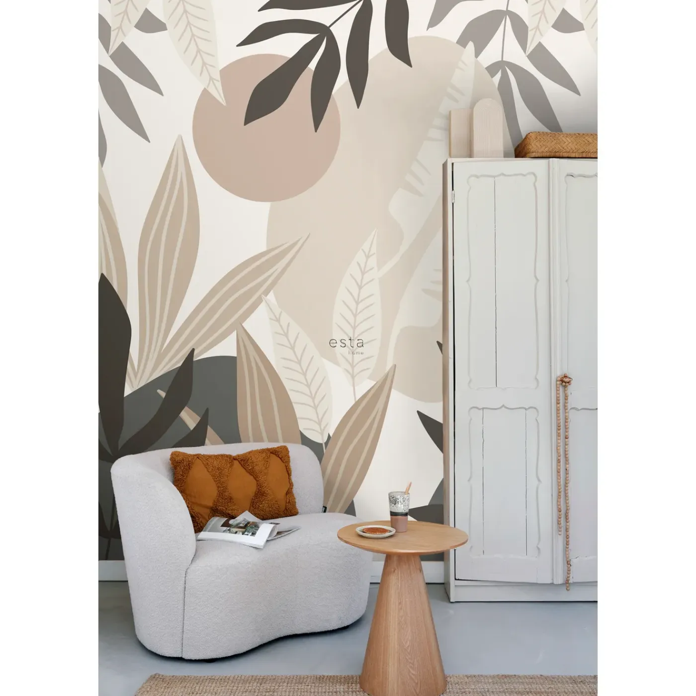 ESTAhome Fotobehang Tropische Bladeren Beige En Grijs - 200 X 279 Cm - 159251
