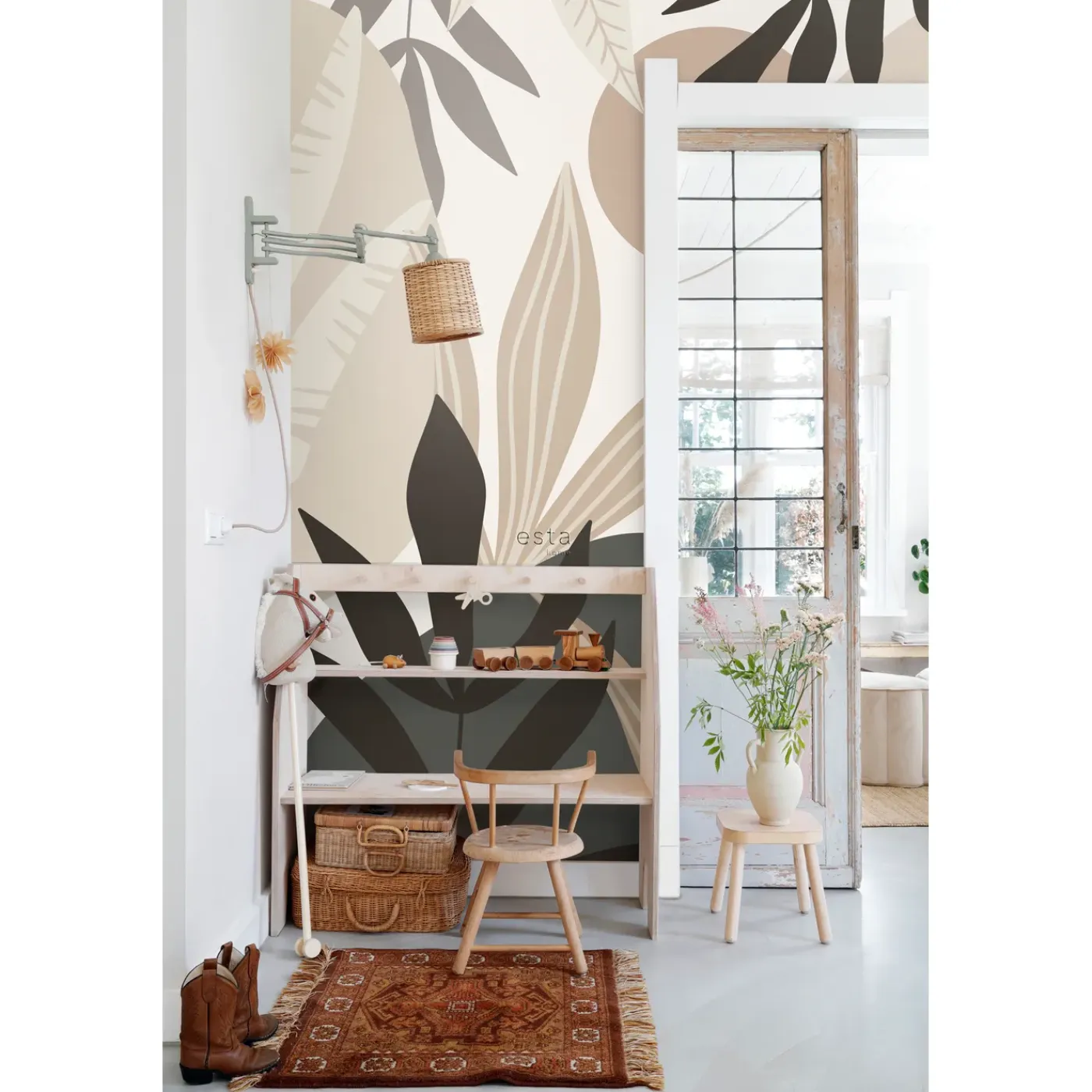 ESTAhome Fotobehang Tropische Bladeren Beige En Grijs - 200 X 279 Cm - 159251