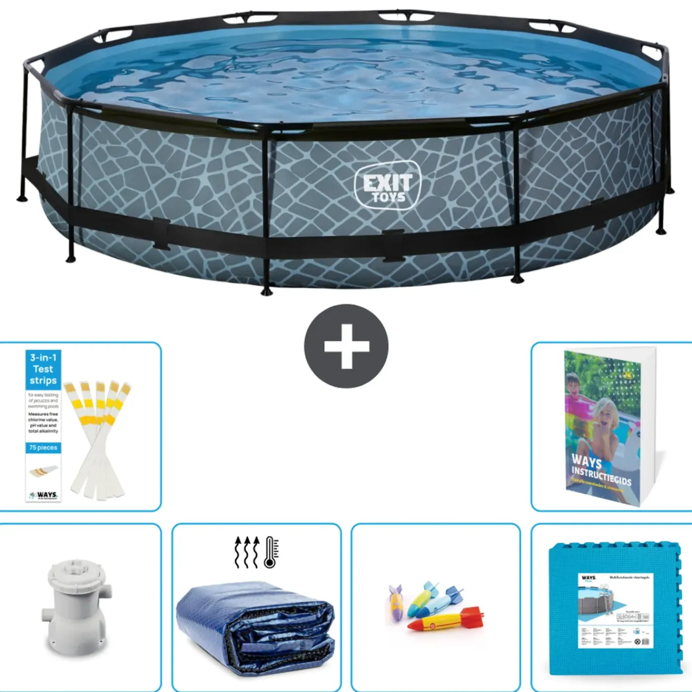 Exit-toys Exit Zwembad Rond - Steenprint - 360x76 Cm - 7-delig S229