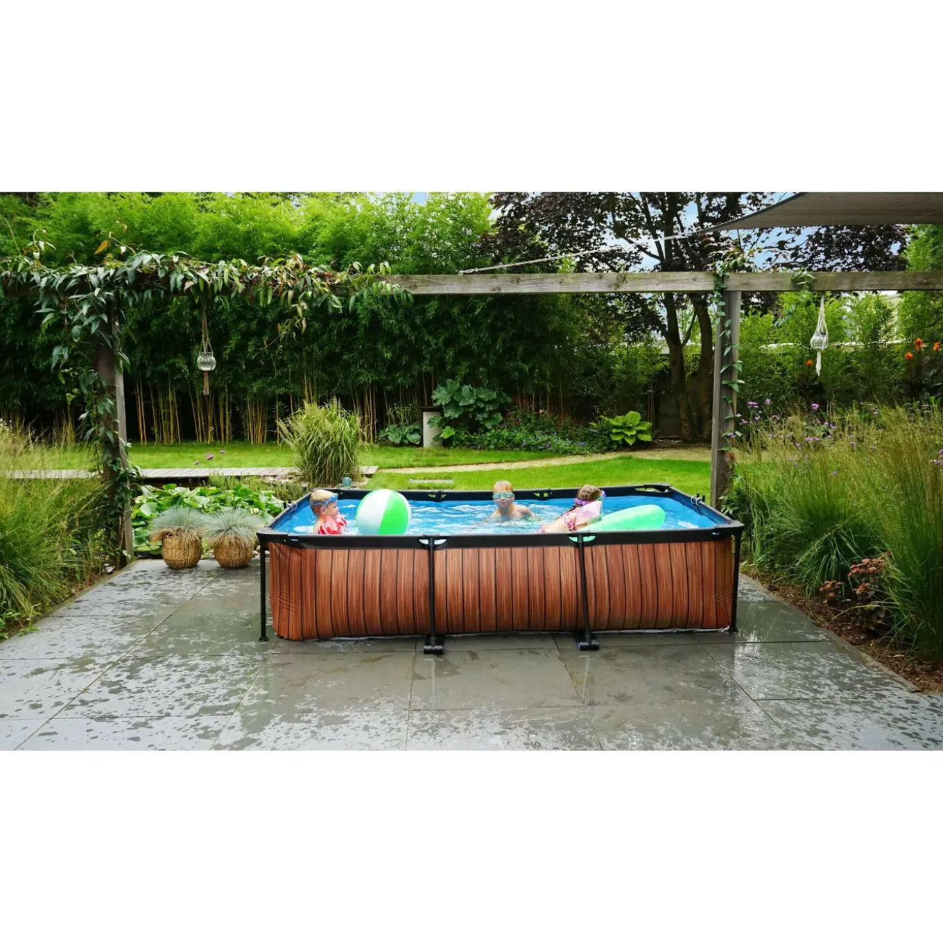 Exit Wood Frame Zwembad 300x200x65cm – Opzetzwembad – Met Filterpomp – Rechthoekig – Bruin