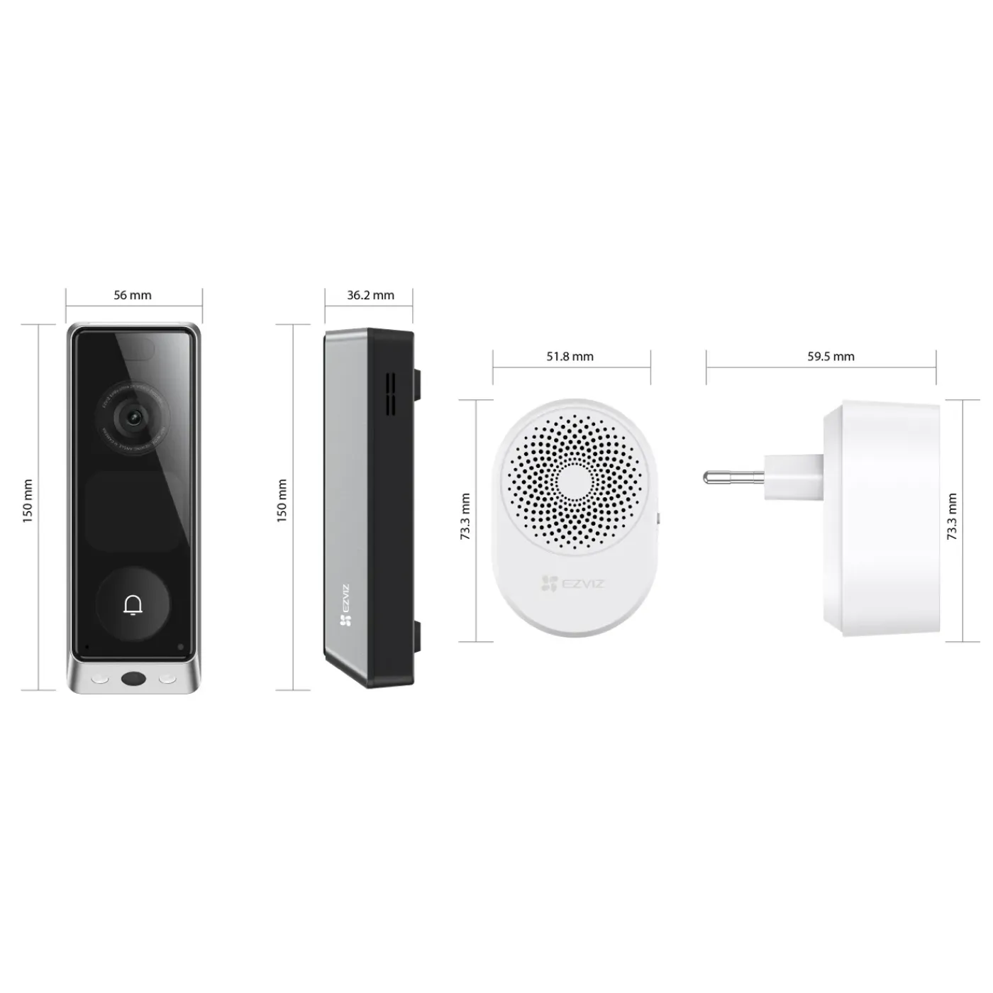 Ezviz EP8 Ultra AI Video Deurbel met dubbele camera 6MP+2MP, AI-scherm, gezichtsherkenning, mens- en pakketdetectie, batterijset, 32GB eMMC