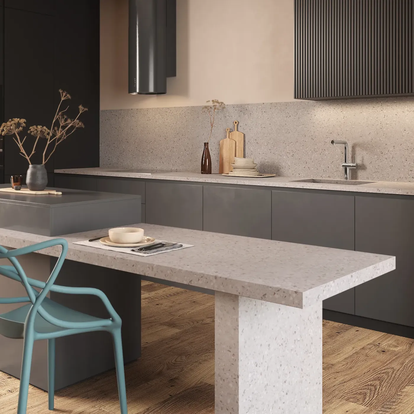Sencys FAB Werkblad Aanrechtblad - Terrazzo Italiaanse Steen - 304x64cm - 38mm