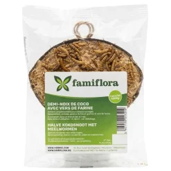 Famiflora Halve Kokosnoot Gevuld - 48 Stuks (9.6kg) - Buitenvogels - Met Meelwormen