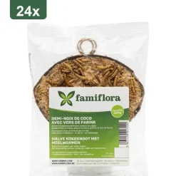 Famiflora Halve Kokosnoot Gevuld - 24 Stuks (4.8kg) - Buitenvogels - Met Meelwormen