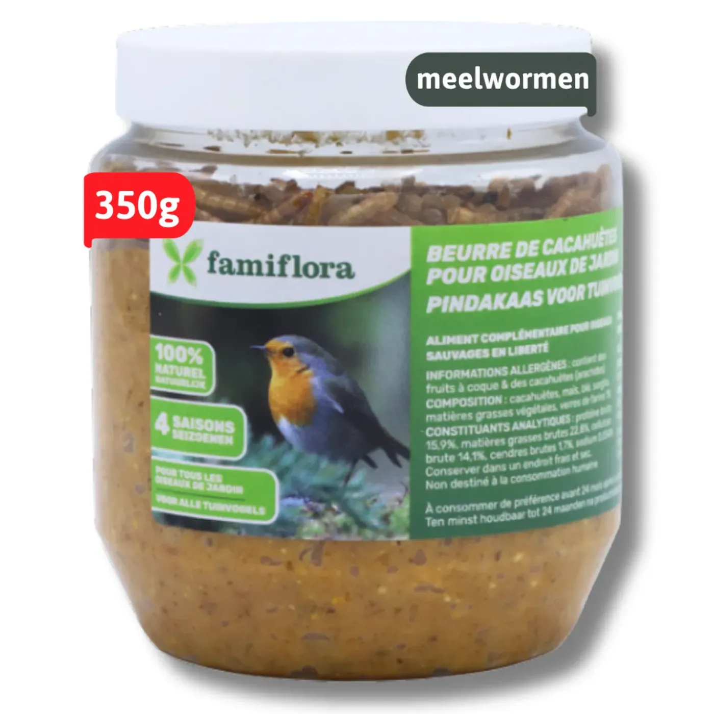 Famiflora Vogelpindakaas Startpakket - 4x Natural + 4x Meelwormen + 4x Bosvruchten + 4x Appel