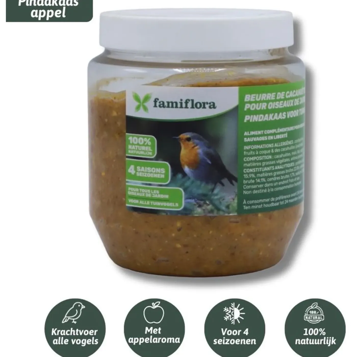 Famiflora Vogelpindakaas Startpakket - 4x Natural + 4x Meelwormen + 4x Bosvruchten + 4x Appel