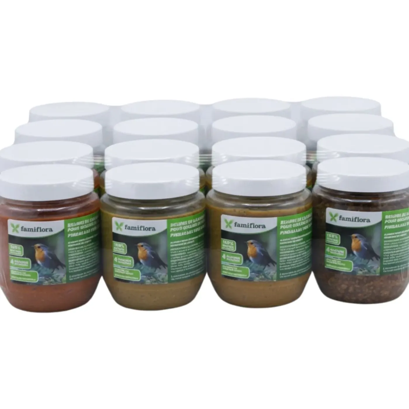 Famiflora Vogelpindakaas Startpakket - 4x Natural + 4x Meelwormen + 4x Bosvruchten + 4x Appel