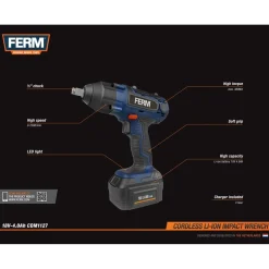 Ferm Accu Slagmoersleutel 18v - 380nm, Incl. 4.0ah Li-ion Accu