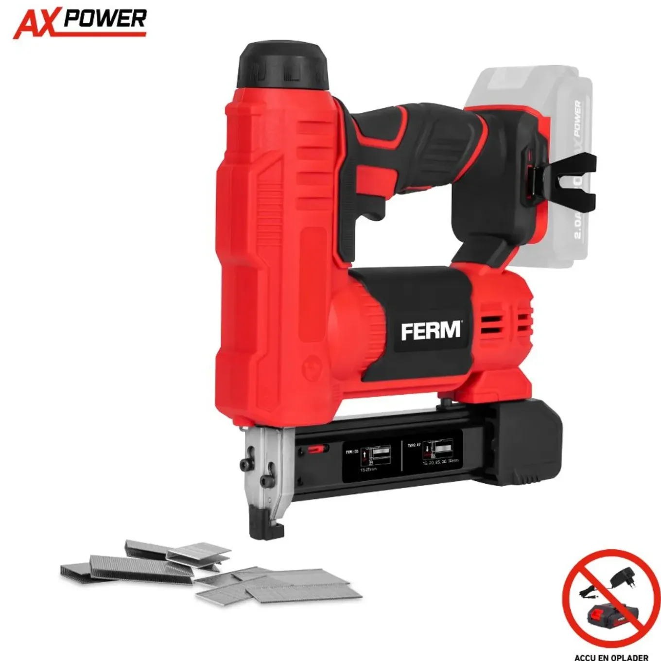 Ferm - Ax-power - Accu Tacker - 20v - Voor Spijkers En Nieten - Excl. Accu & Lader