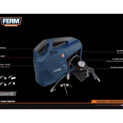 Ferm - Draagbare Compressor - 1100w - 8 Bar - 180l/min