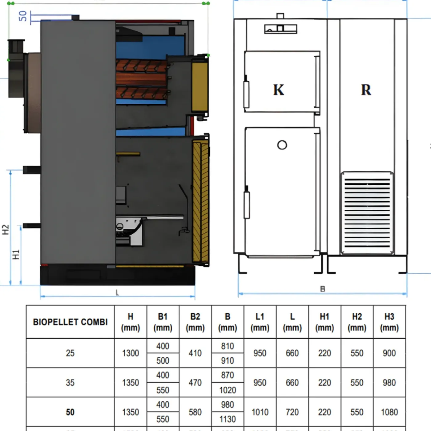 FERROLI - Hout- En Pelletketel - Biopellet Combi - Grijs - 1350 X 870 X 950 Mm - 35kw