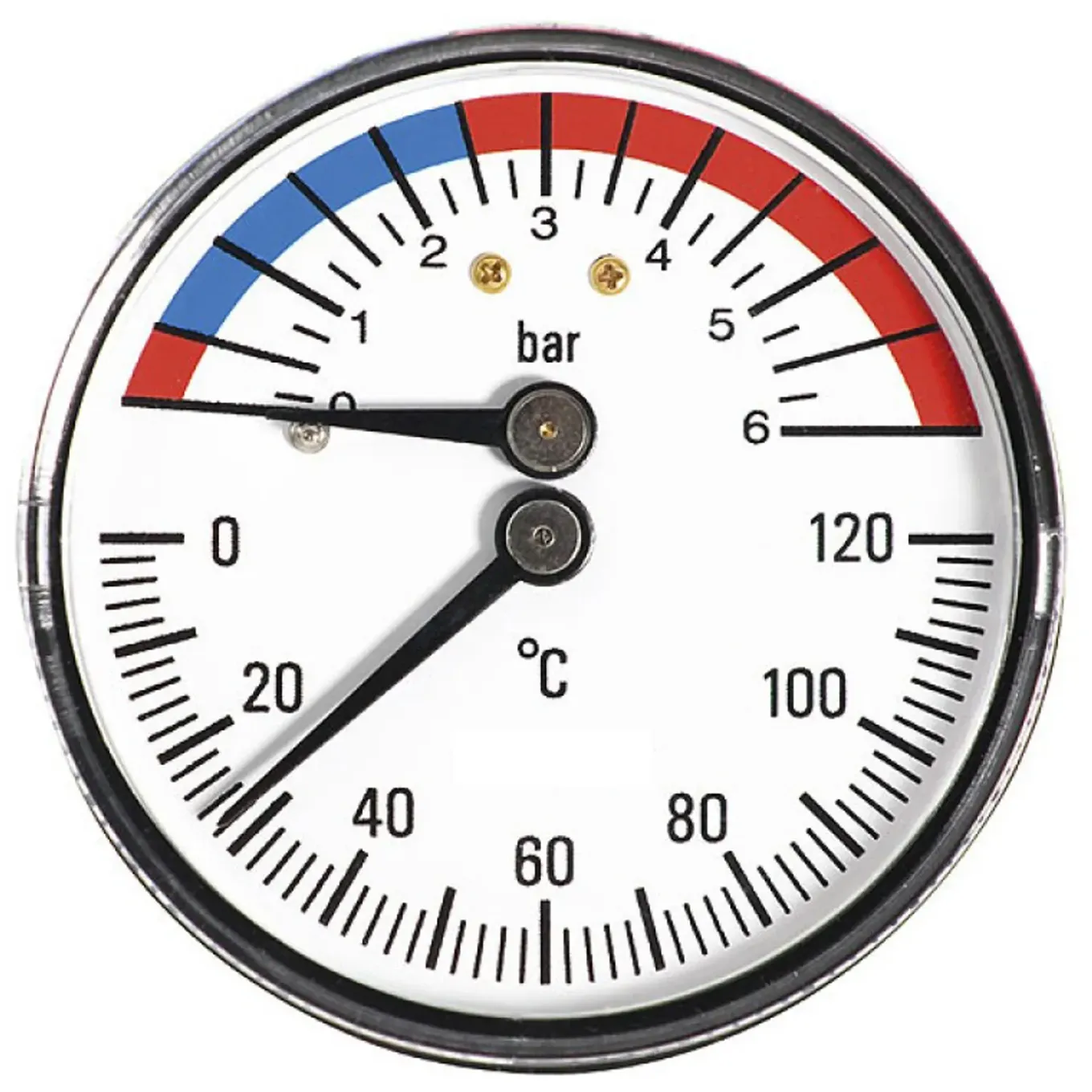 Ferro 63mm 0-6 BAR 0-120C thermo drukmeter achterzijde G1/2