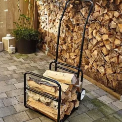 FISHTEC - 2-in-1 Houtblokkenkar - Afneembare Houtblokkenhouder - Zwart Metaal - 114 X 62 X 44 Cm