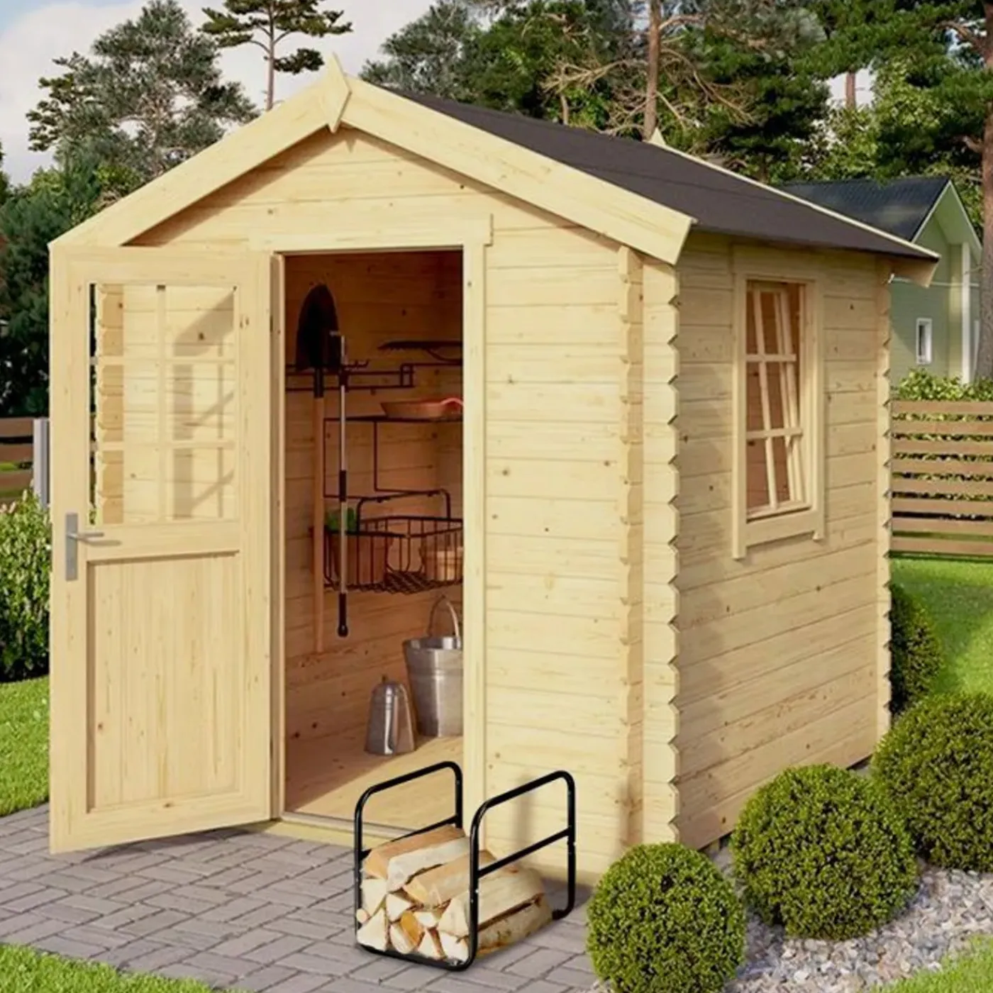 FISHTEC - 2-in-1 Houtblokkenkar - Afneembare Houtblokkenhouder - Zwart Metaal - 114 X 62 X 44 Cm