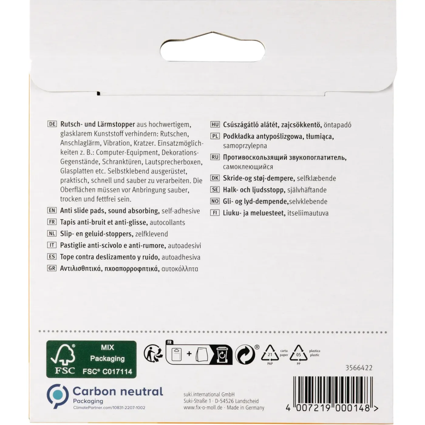 Fix-O-Moll Antislip Meubelpad - Zelfklevend - Polyurethaan - 19x2mm - Rechthoekig - 8 stuks