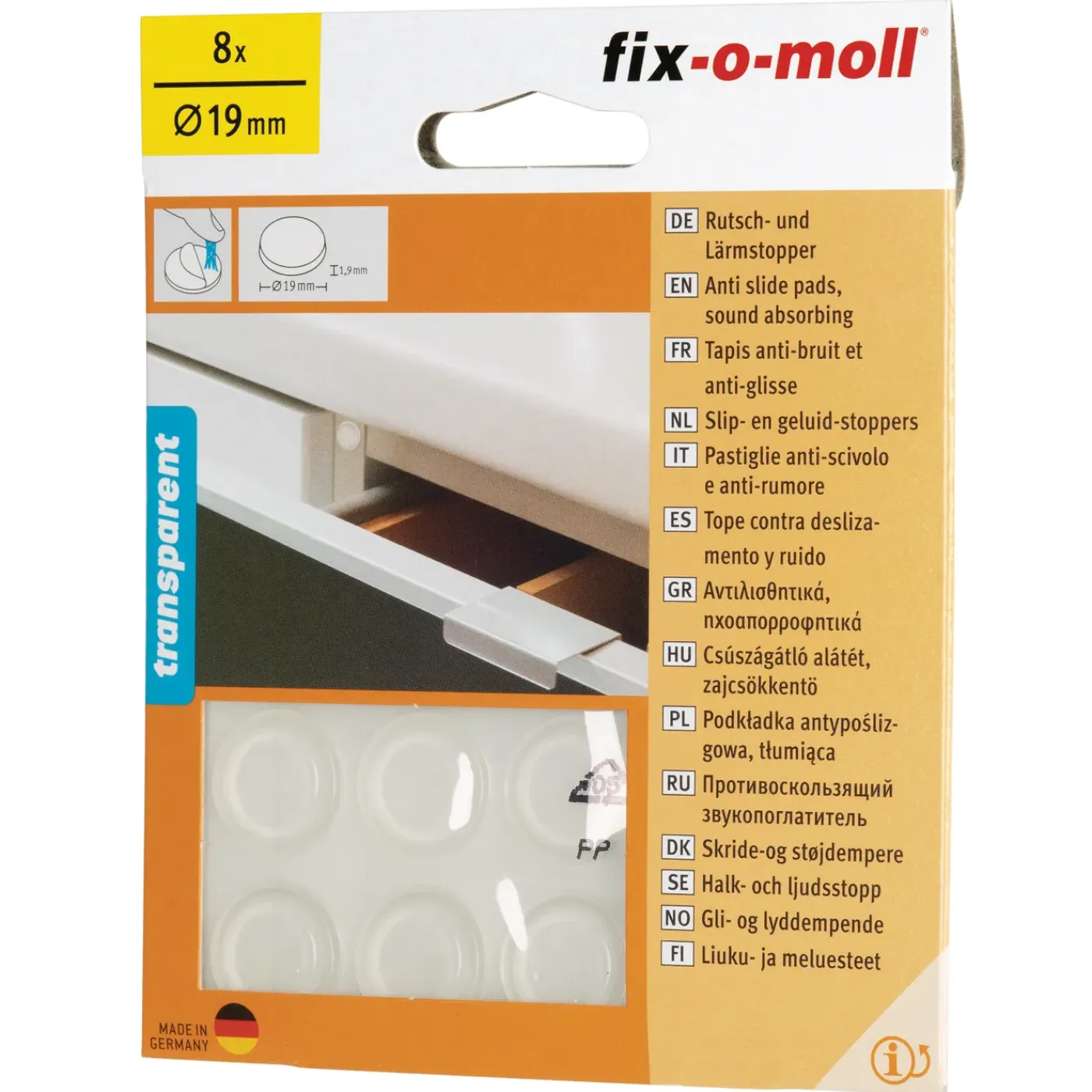 Fix-O-Moll Antislip Meubelpad - Zelfklevend - Polyurethaan - 19x2mm - Rechthoekig - 8 stuks