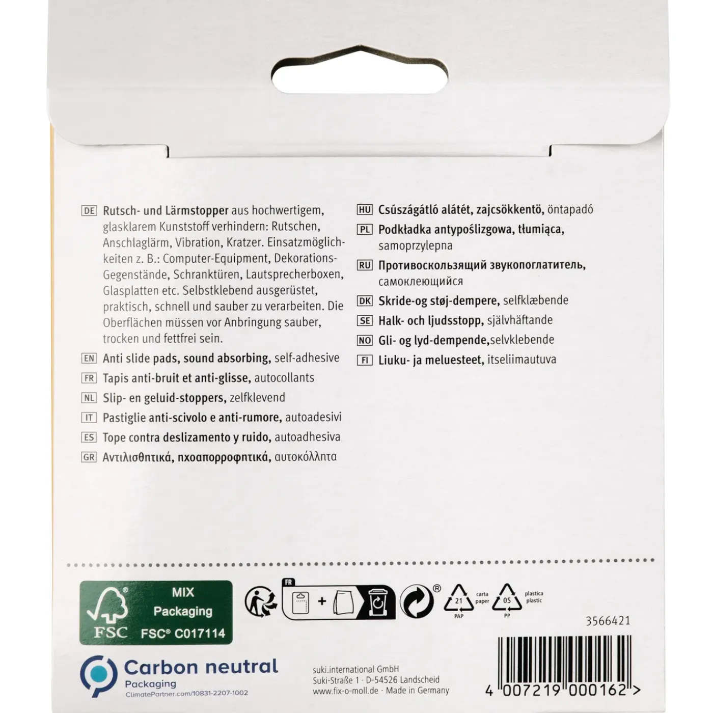 Fix-O-Moll Antislip Meubelpad Stootbuffer - Zelfklevend - PUR - 20x20x7,5mm - Vierkant - 8 stuks