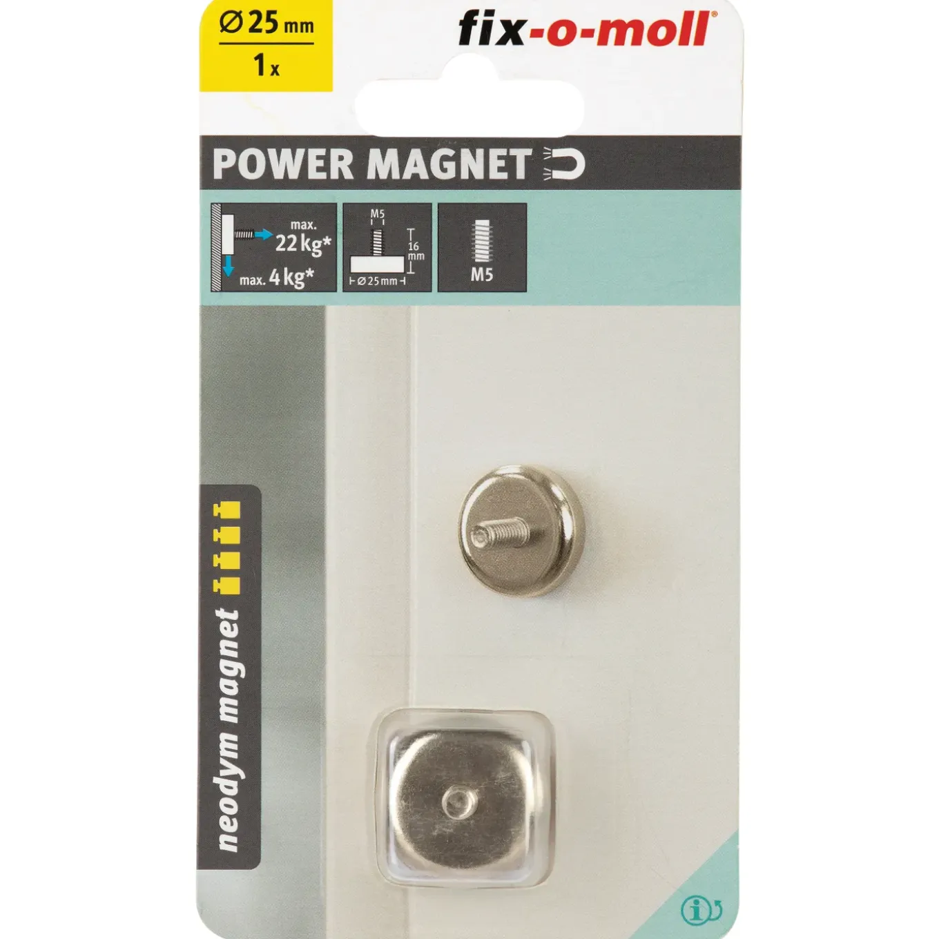 Fix-O-Moll Bevestigingsmagneet - Metrische Schroefdraad - Neodymium - Diameter 25mm
