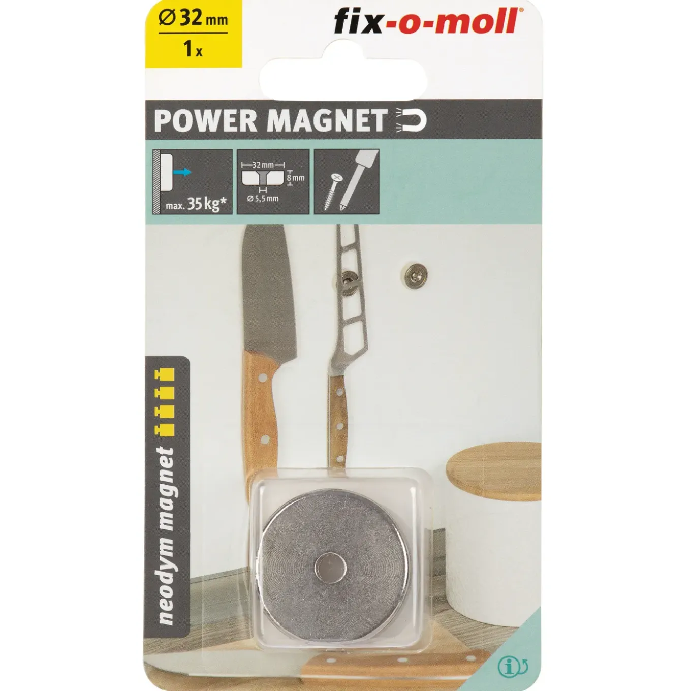 Fix-O-Moll Bevestigingsmagneet - Verzonken Gat - Neodymium - 32x8mm