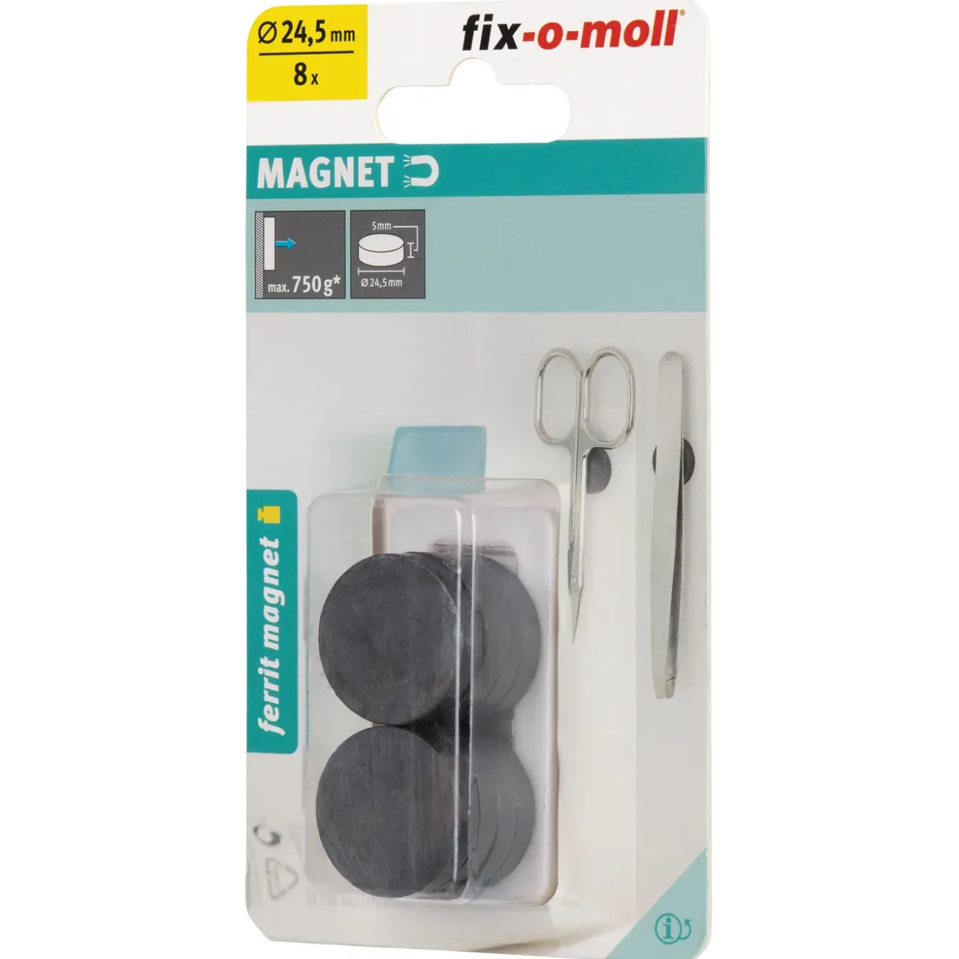 Fix-O-Moll Kantoormagneet - Schijf - Ferriet - 24,5x5mm - 8 stuks