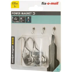 Fix-O-Moll Magneet met Haak - Draaibare Haak - Staal - Diameter 25mm - 2 stuks
