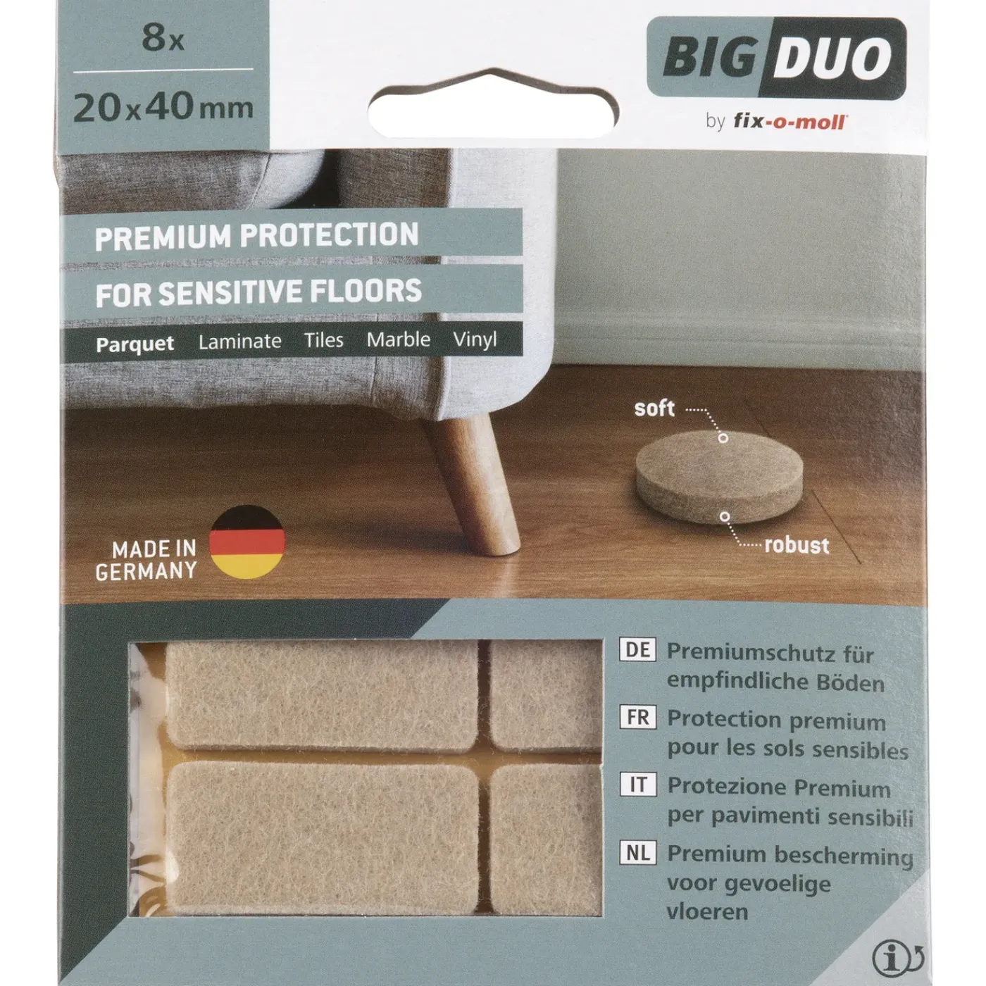 Fix-O-Moll Meubelglijder BigDuo - Zelfklevend - Vilt - 40x20mm - Rechthoekig