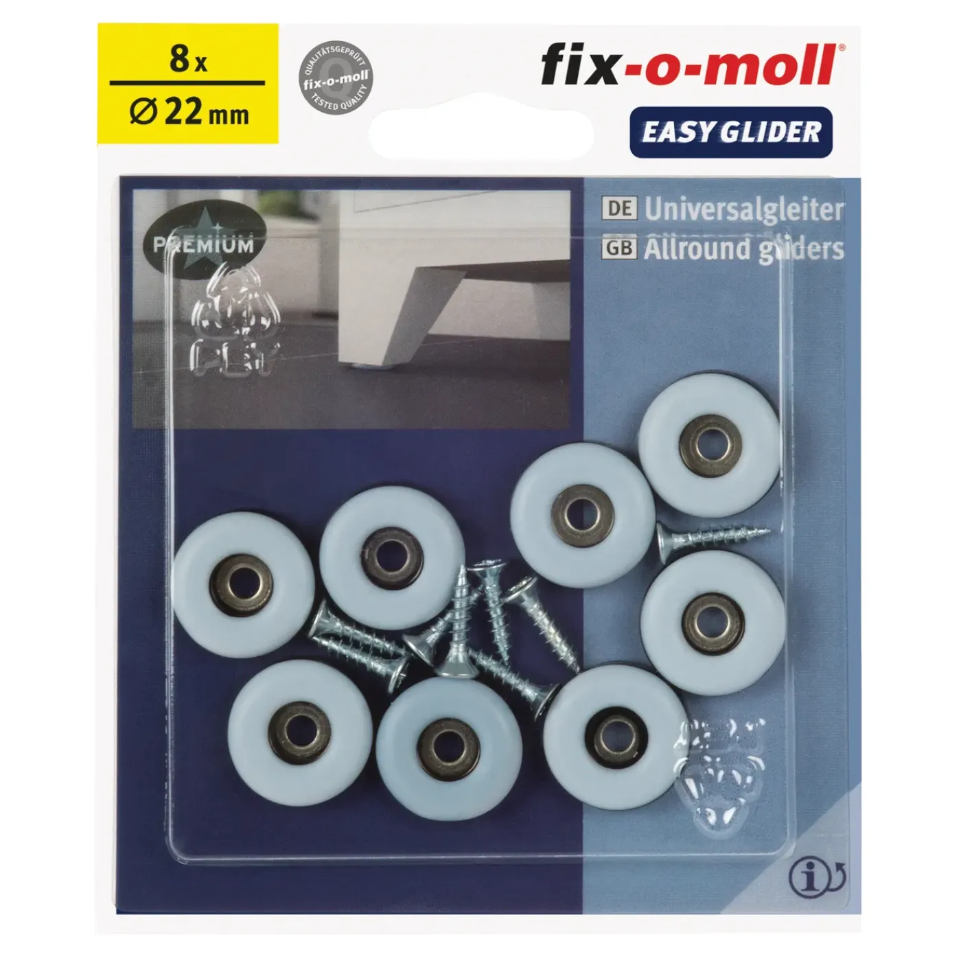 Fix-O-Moll Meubelglijder Easy Glider - Schroefbaar - Kunststof - diam. 22mm - Rond - 8 stuks