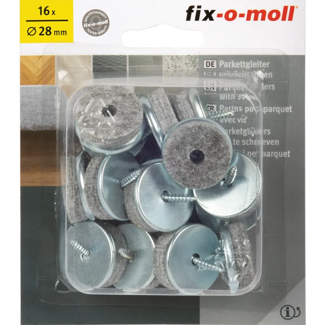 Fix-O-Moll Meubelglijder Parketglijders - Schroefbaar - Vilt - diam. 28mm - Rond - 16 stuks