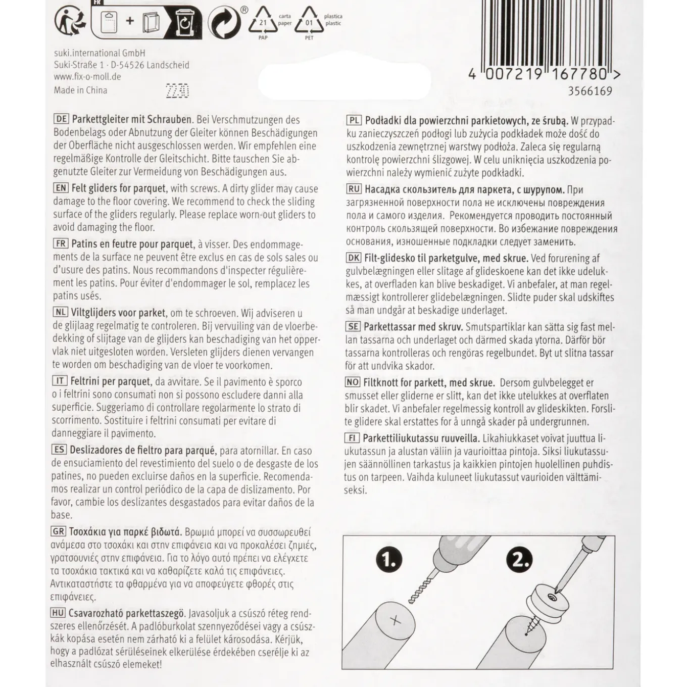 Fix-O-Moll Meubelglijder Parketglijders - Schroefbaar - Vilt - diam. 28mm - Rond - 16 stuks