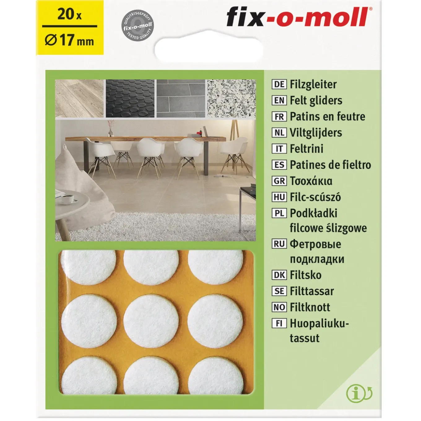 Fix-O-Moll Meubelglijder - Zelfklevend - Vilt - diam. 17mm - Rond - 20 Stuks