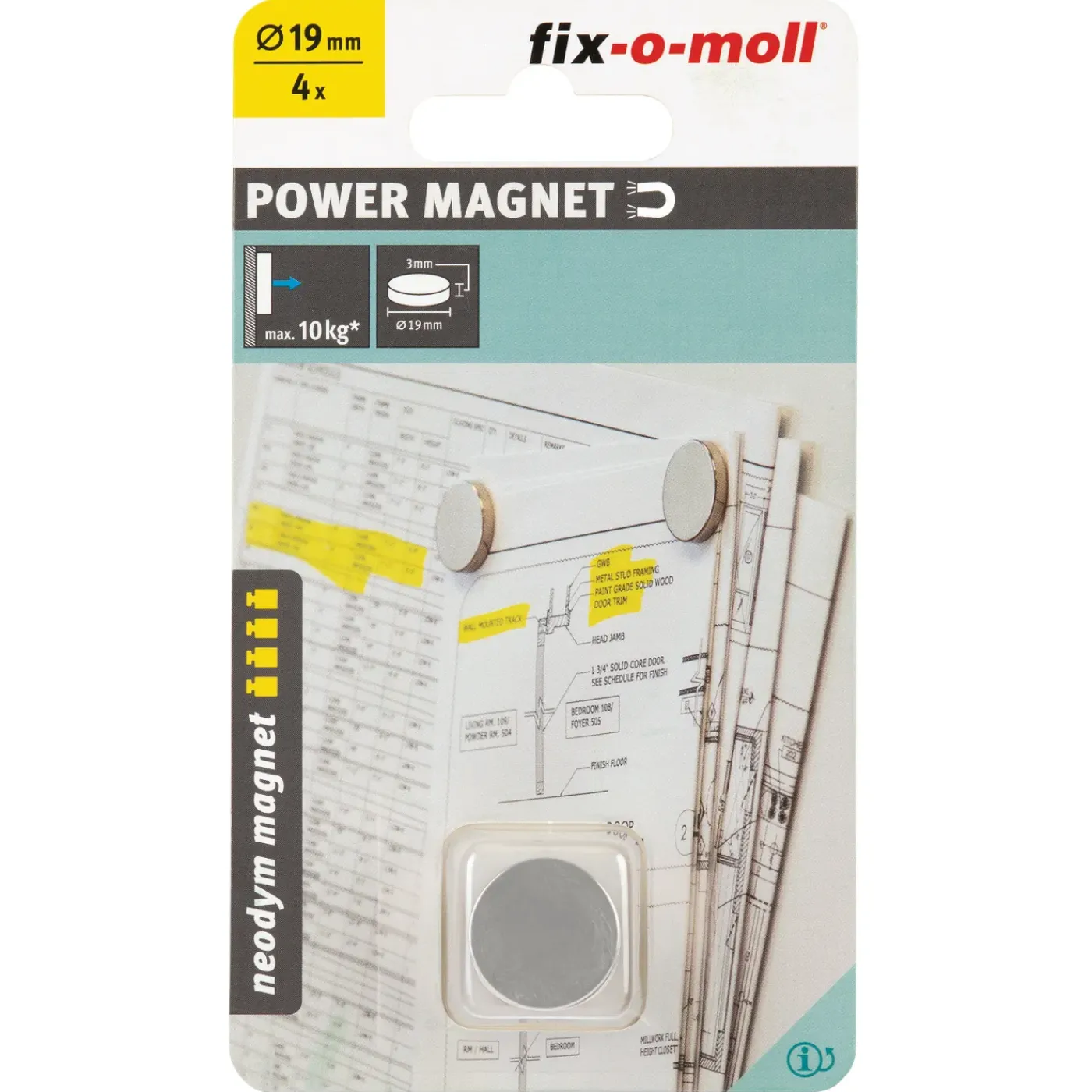 Fix-O-Moll Neodymiummagneet - Schijf - Neodymium - 19x3mm - 4 stuks
