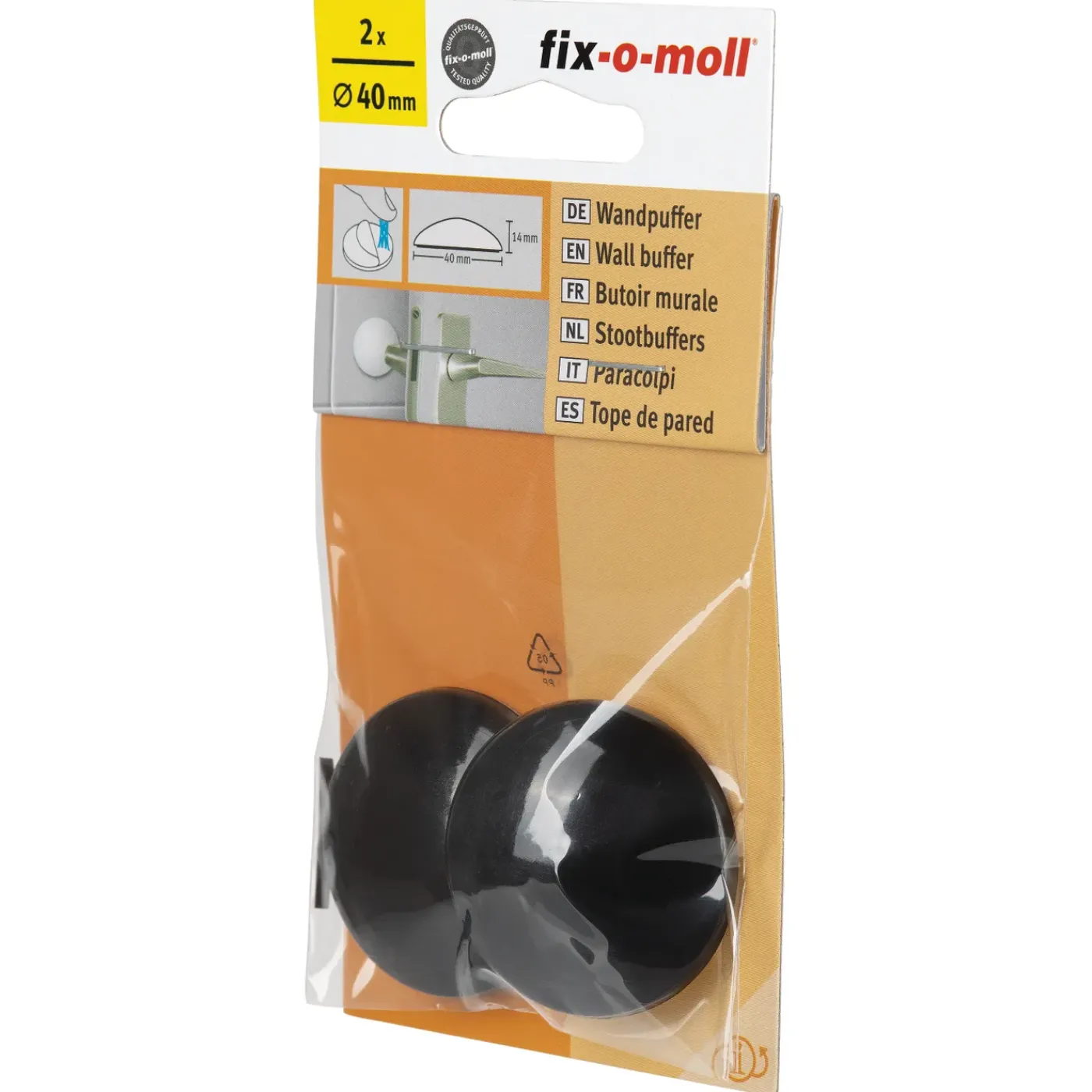 Fix-O-Moll stootdop - zelfklevend - zwart - rubber - diameter 40mm - 2 stuks