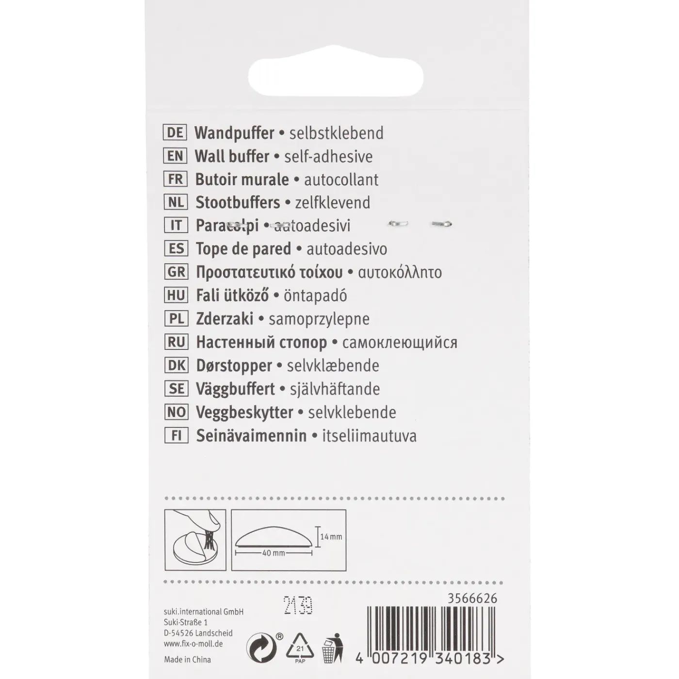 Fix-O-Moll stootdop - zelfklevend - zwart - rubber - diameter 40mm - 2 stuks