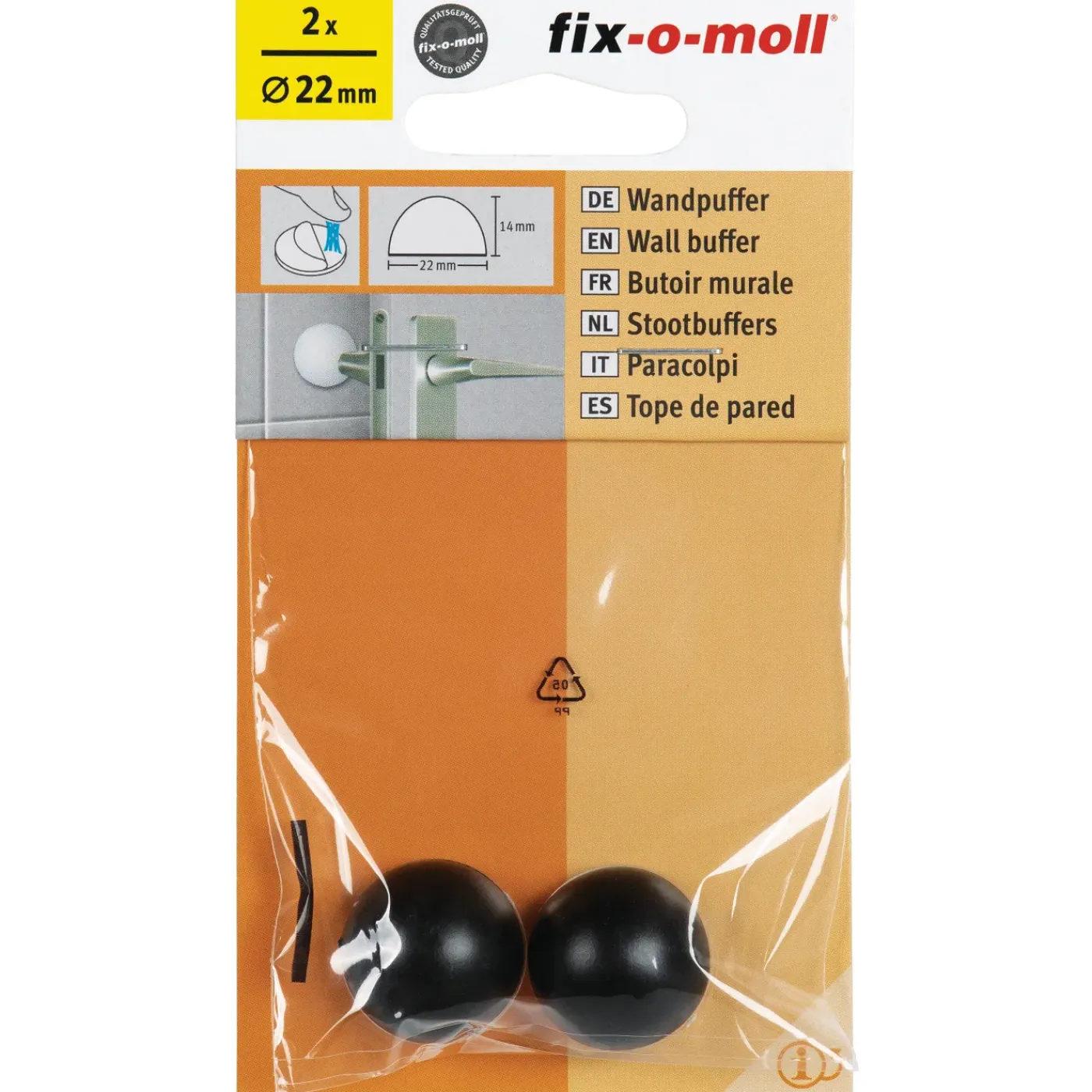 Fix-O-Moll stootdop - zelfklevend - zwart - rubber - diameter 22mm - 2 stuks