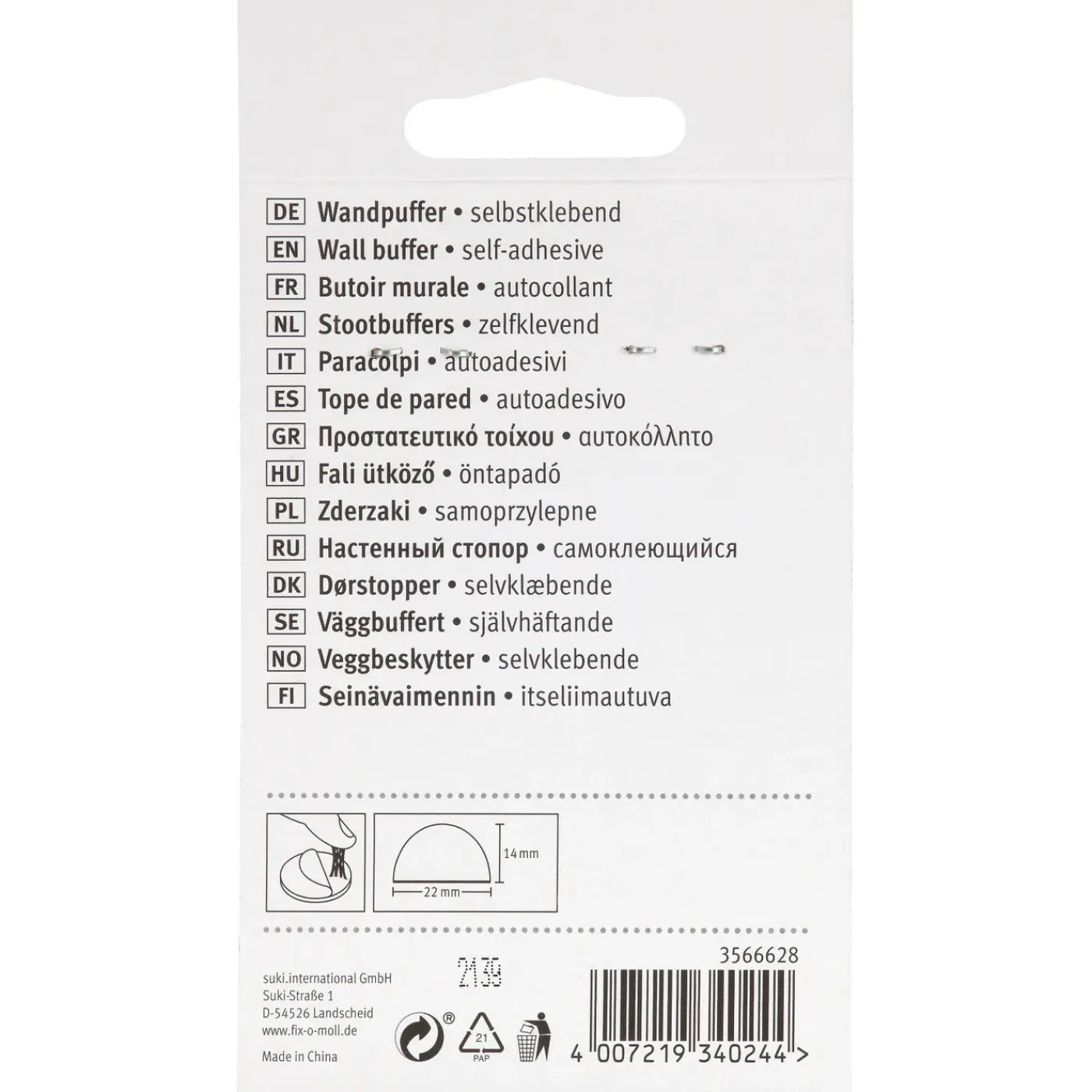 Fix-O-Moll stootdop - zelfklevend - zwart - rubber - diameter 22mm - 2 stuks