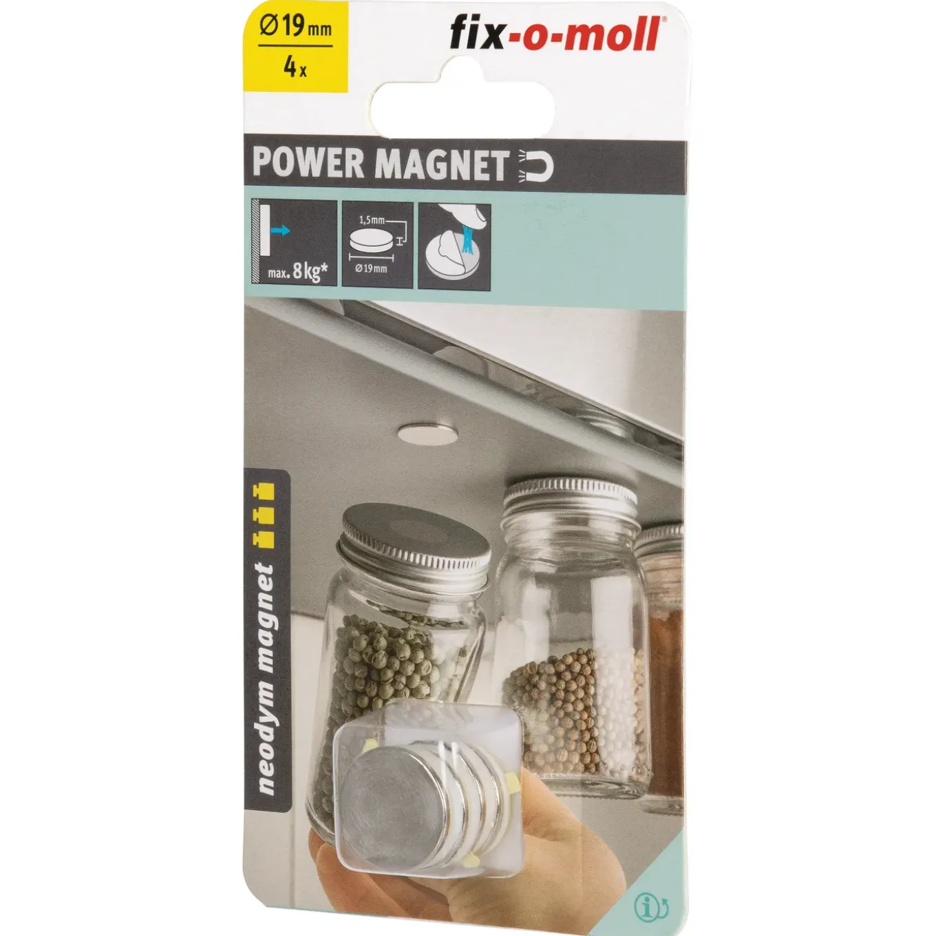Fix-O-Moll Zelfklevende Magneet - Schijf - Neodymium - Diameter 19mm - 4 stuks