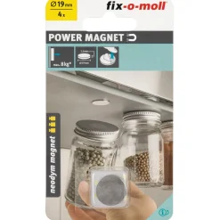 Fix-O-Moll Zelfklevende Magneet - Schijf - Neodymium - Diameter 19mm - 4 stuks