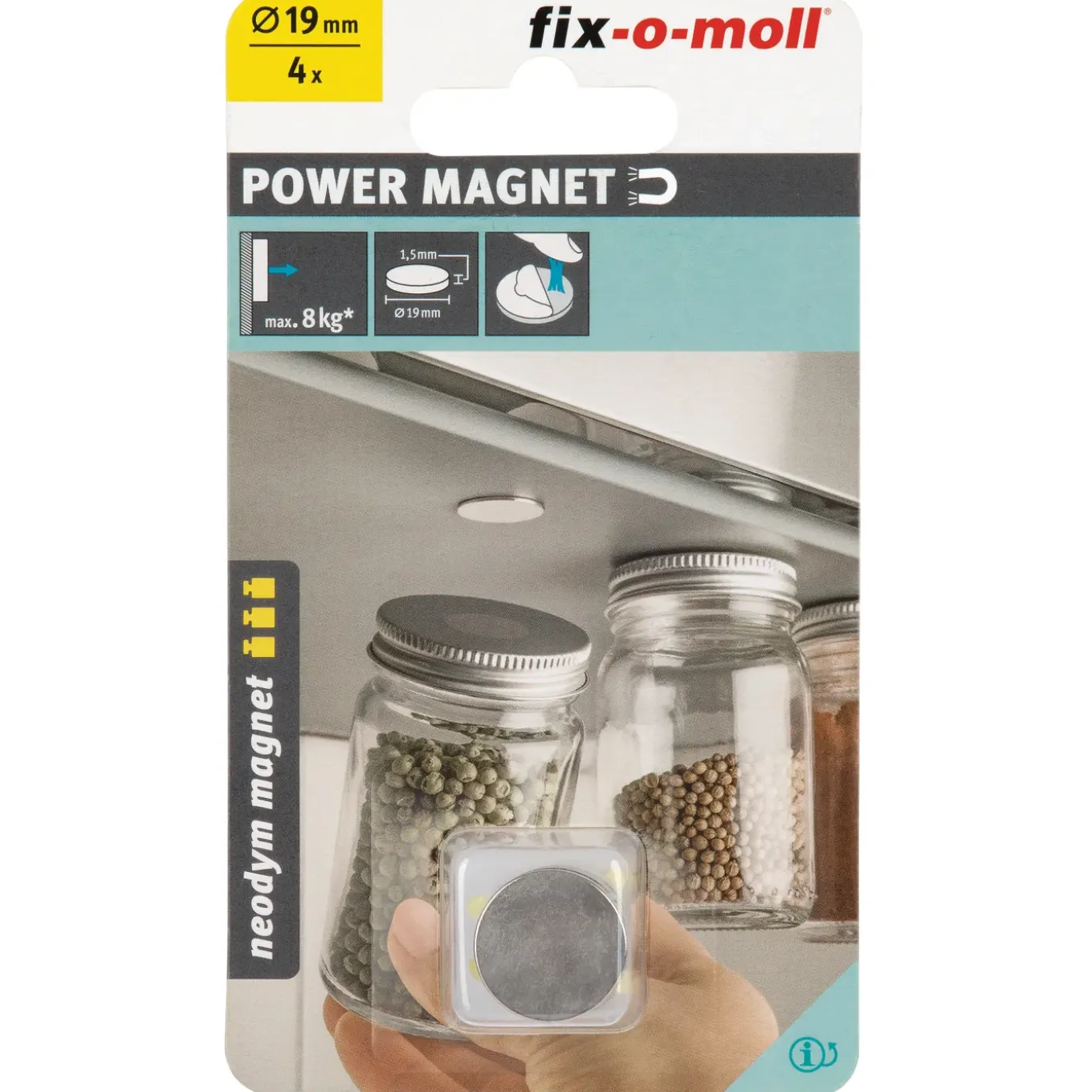 Fix-O-Moll Zelfklevende Magneet - Schijf - Neodymium - Diameter 19mm - 4 stuks