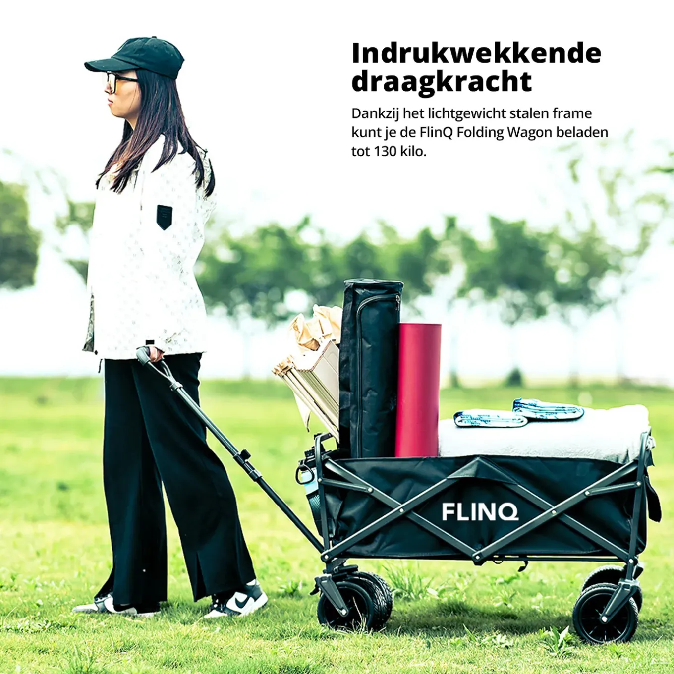 FlinQ Bolderkar - Opvouwbaar - Draaibare wielen - 100KG Draagkracht - 100L - Zwart