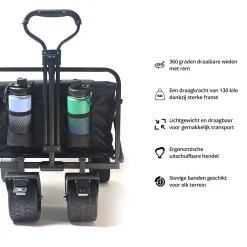 FlinQ Bolderkar - Opvouwbaar - Draaibare wielen - 100KG Draagkracht - 100L - Zwart