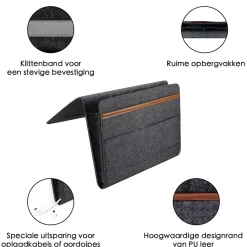 FLOKOO - Bedside Pocket - Donker Grijs - Vilten Opbergzak Voor Bed Of Bank