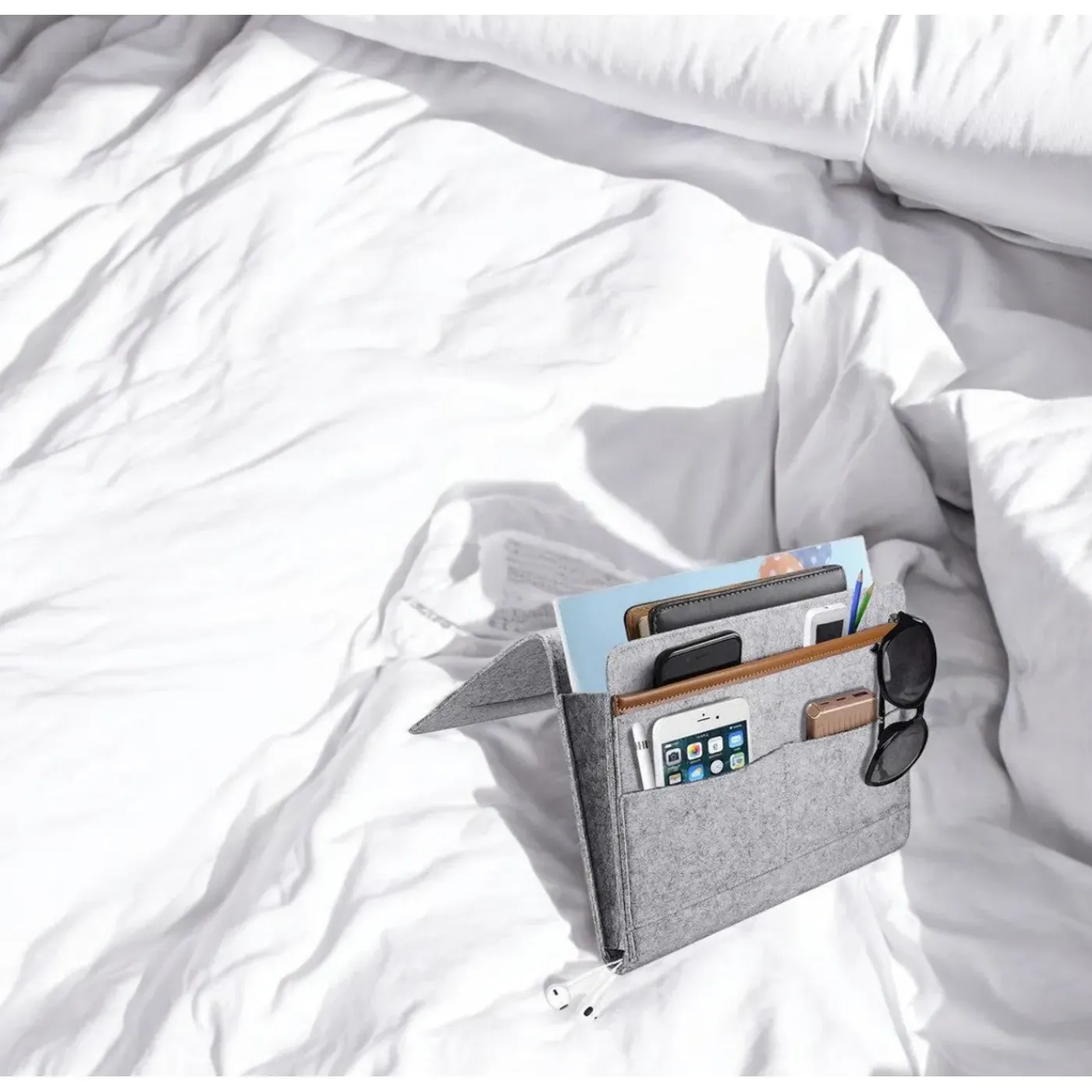 FLOKOO - Bedside Pocket - Licht Grijs - Vilten Opbergzak Voor Bed Of Bank