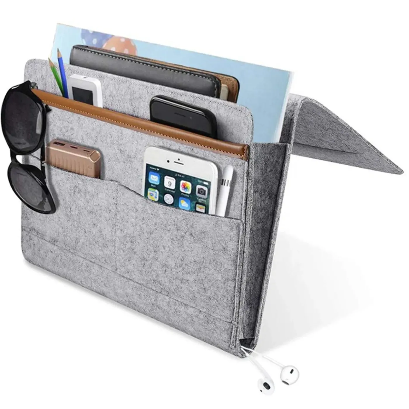 FLOKOO - Bedside Pocket - Licht Grijs - Vilten Opbergzak Voor Bed Of Bank