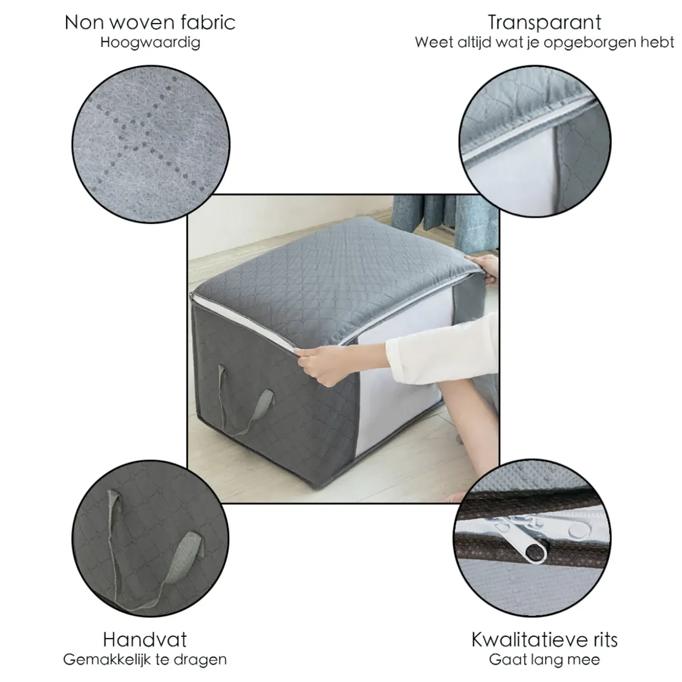 Flokoo - Hoogwaardige Opbergtas Voor Kleding - 4 Stuks - Grijs