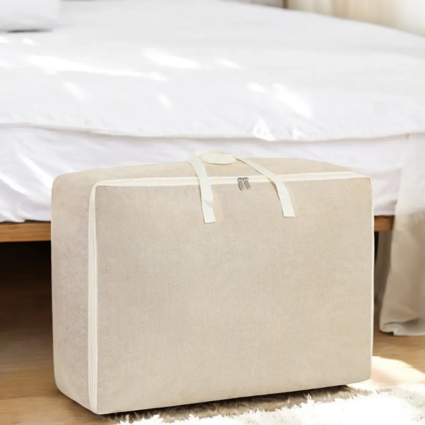 Flokoo - Opbergzak Xxl Dekbed - Beige - 70 X 50 X 30 Cm