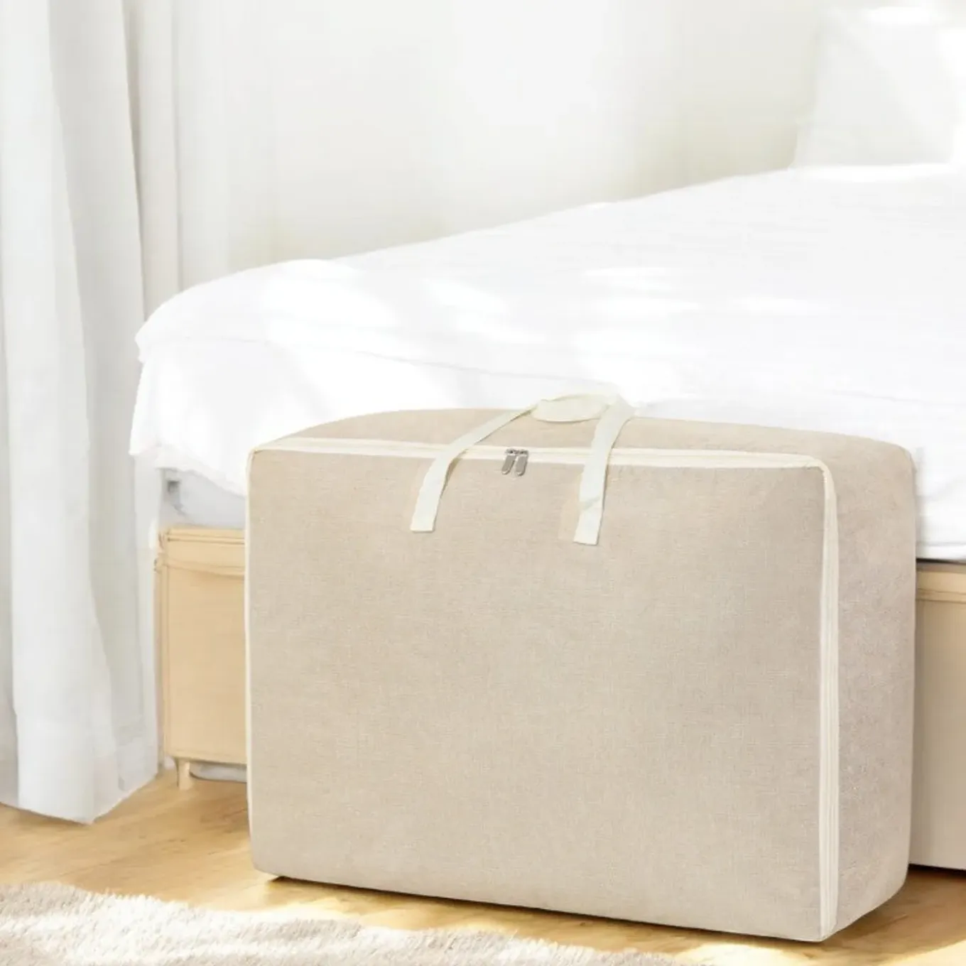 Flokoo - Opbergzak Xxl Dekbed - Beige - 70 X 50 X 30 Cm