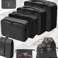 FLOKOO - Packing Cubes - Zwart - 9-delige Set - Packing Cubes Compression