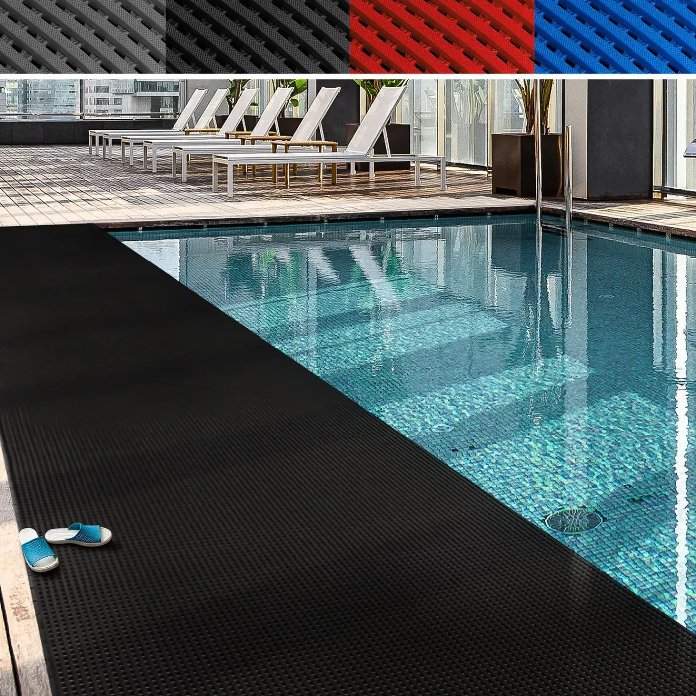 Floordirekt - Antislip Zwembadvloermat Adria, 12 Mm Dik, Zwart, 120 X 150 Cm